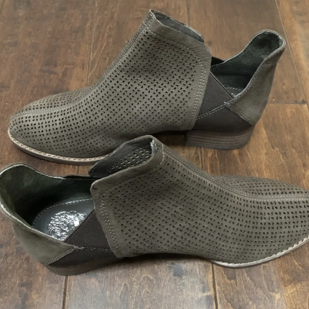 Vince Camuto Taupe Perforated Suede Booties 6